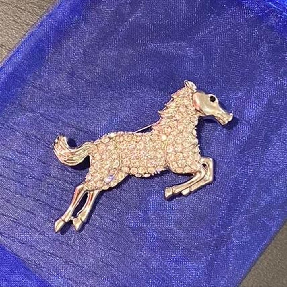 Sparkling Crystal Horse Brooch